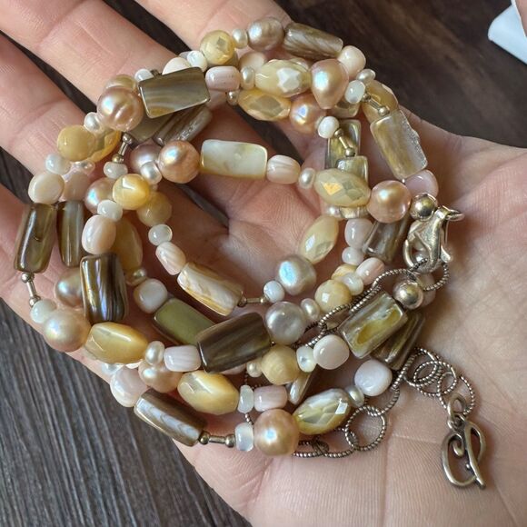 Carolyn Pollack Relios 925 Pearl & Mother of Pearl Beaded Necklace 30 - 34 inch - Picture 12 of 15